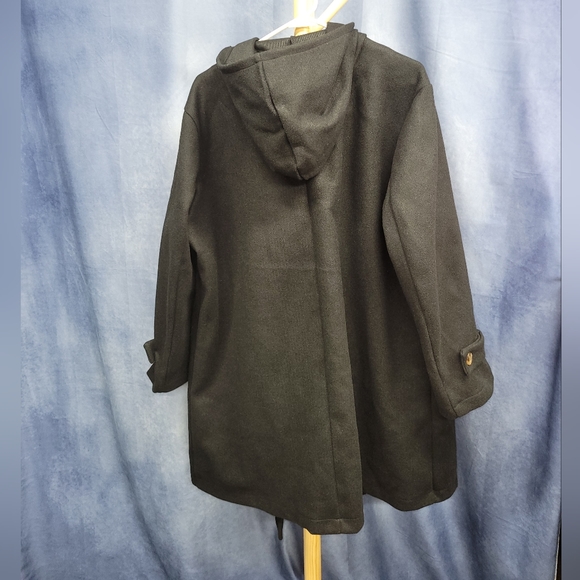 Curve Shein Black Hooded Pea Coat, 1XL, NWOT, Pockets - Picture 3 of 8